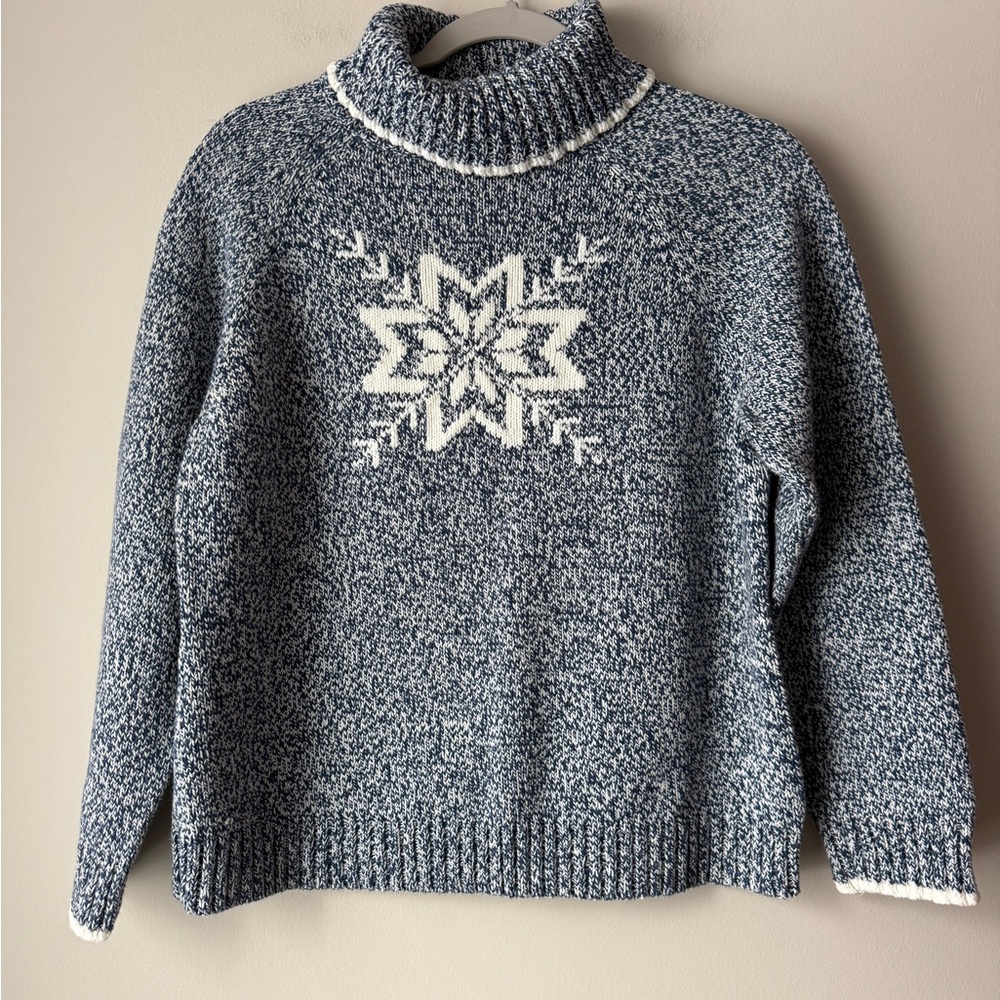 Liz Claiborne Blue and White Cowl Neck Sweater